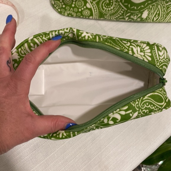 Pottery Barn Coated Canvas Toiletry Case with Brush Bag in Green Paisley Print - Picture 8 of 12